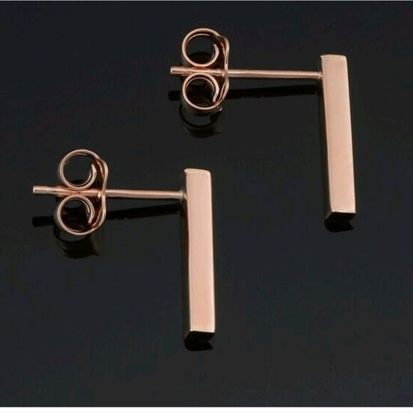 Rose Gold Bar Ring and Earrings - Picture 5 of 8
